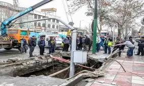 نشست زمین در مولوی/ انسداد بخشی از خط ویژه اتوبوس + عکس