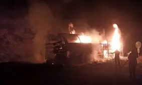 اتوبوس مسافربری جبالبارز- جیرفت آتش گرفت