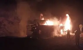 اتوبوس مسافربری جبالبارز- جیرفت آتش گرفت