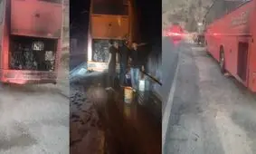 فداکاری ماموران پلیس راه برای نجات مسافران اتوبوس در جاده اندیمشک/ ویدئو