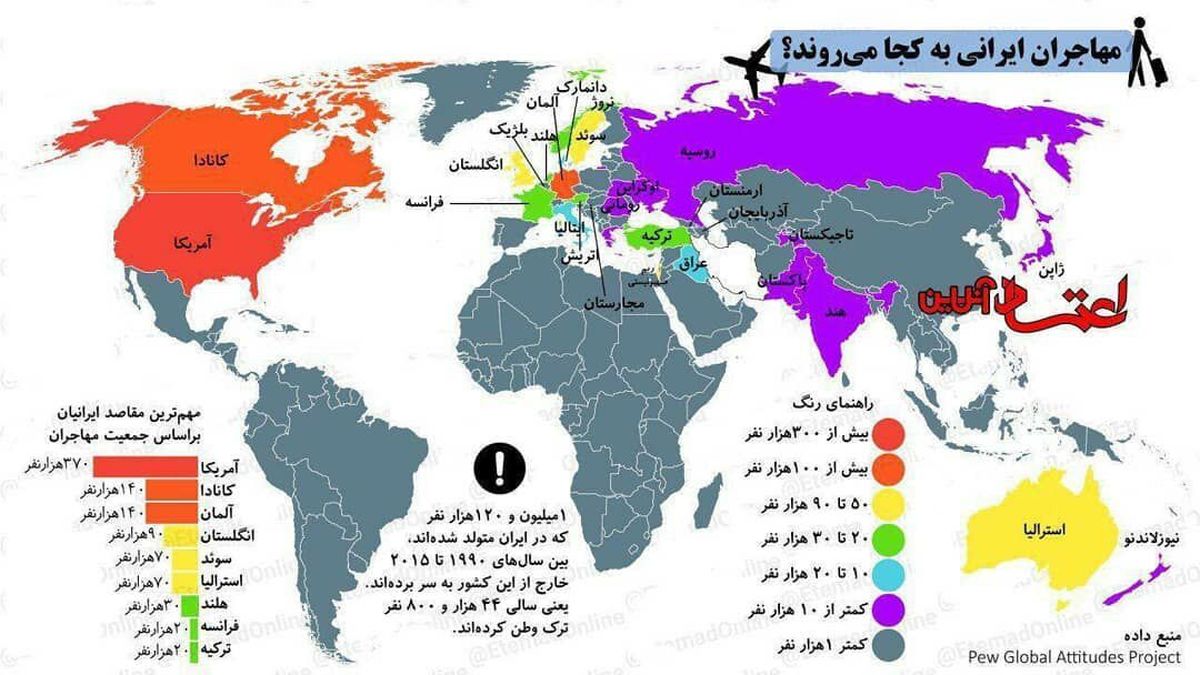 اینفوگرافیک/ مهاجران ایرانی به کدامین کشورها می‌روند؟