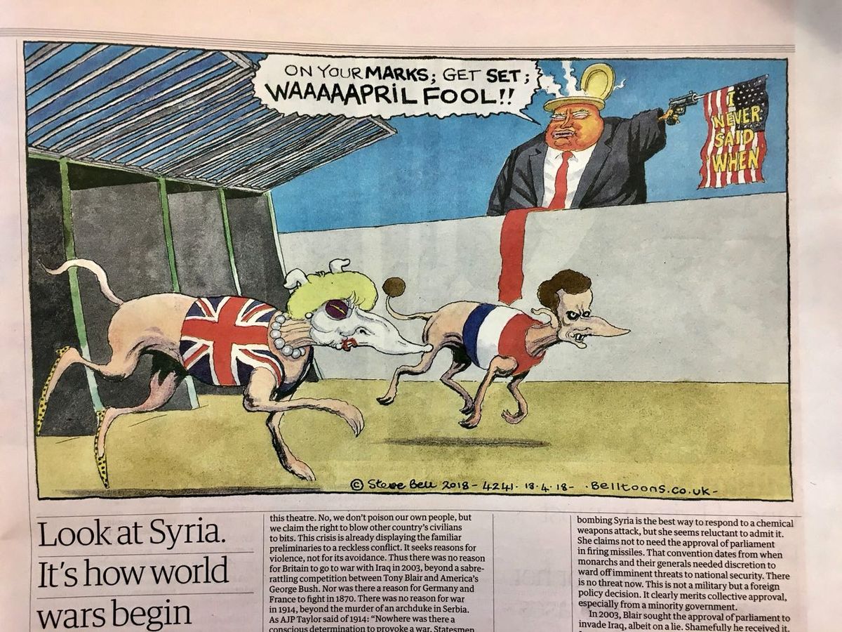 کاریکاتور / هم‌فکری آمریکا، بریتانیا و فرانسه برای حمله به سوریه