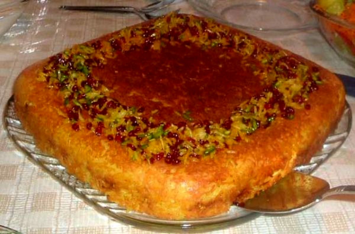 تهچین مرغ و بادمجان