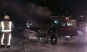 آتش گرفتن پاترول در آزادراه خلیج‌فارس + تصاویر