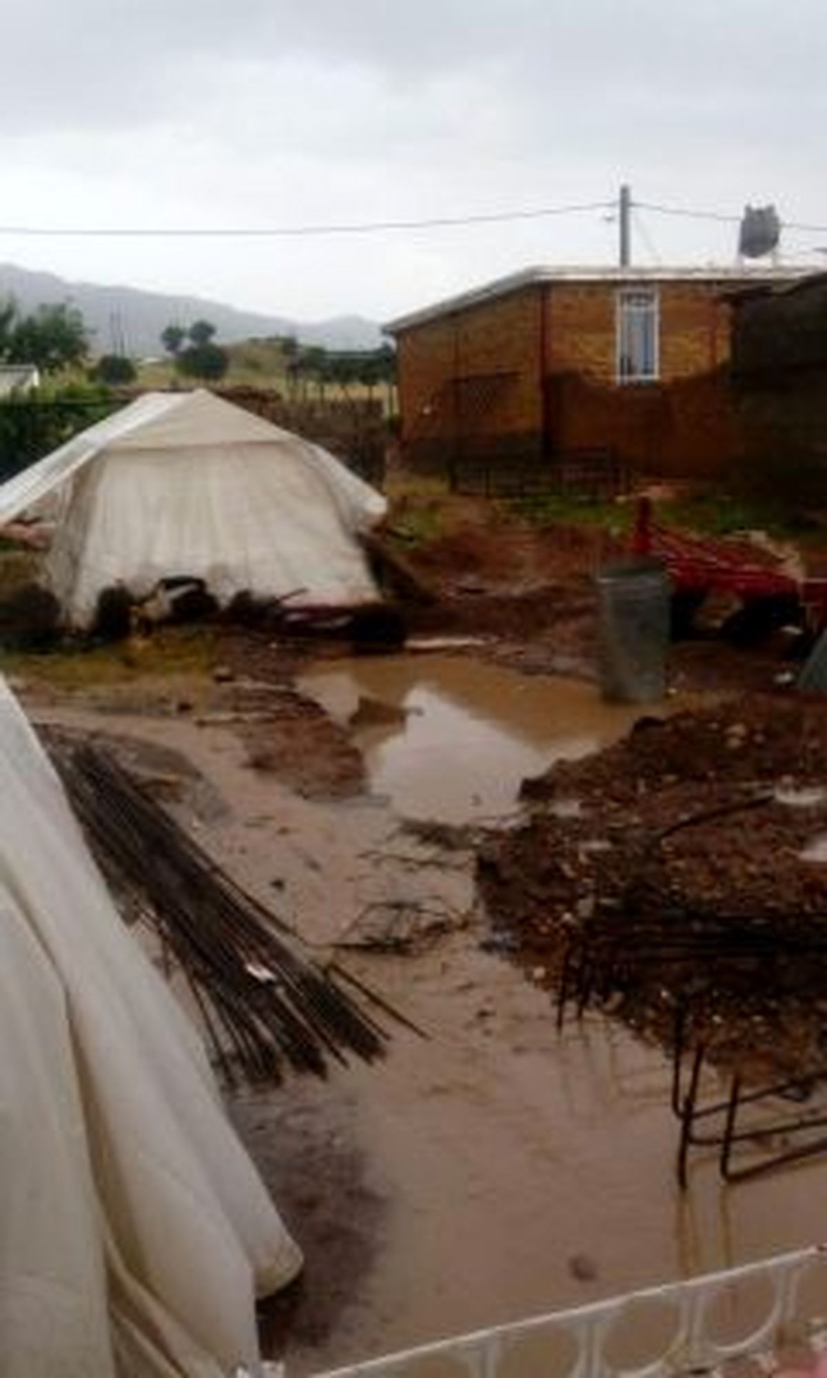 بارش باران شدید و نفوذ آب به چادر زلزله زدگان ثلاث باباجانی