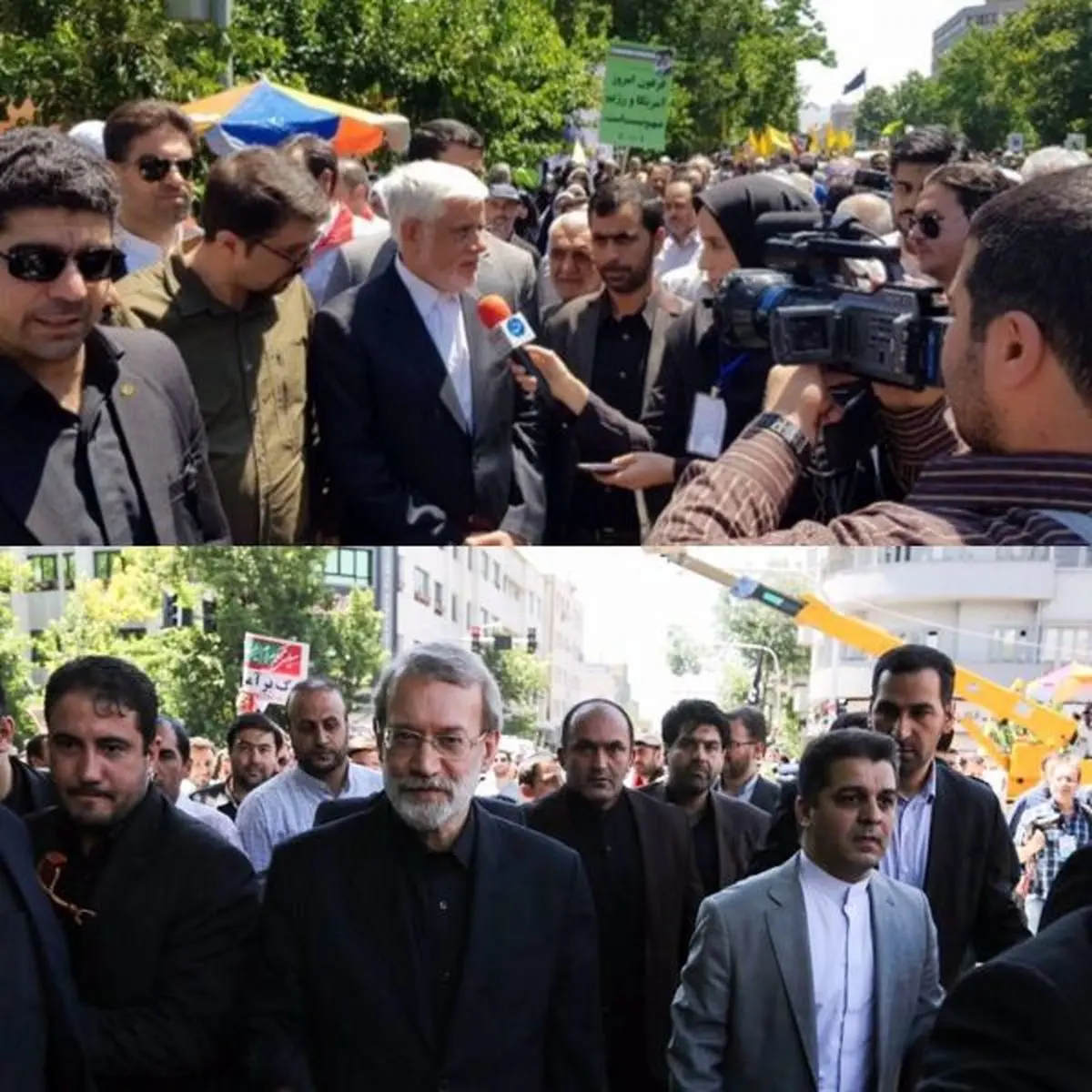 حضور دو رقیب کرسی ریاست مجلس در راهپیمایی روز قدس+عکس