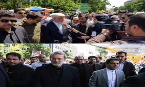 حضور دو رقیب کرسی ریاست مجلس در راهپیمایی روز قدس+عکس