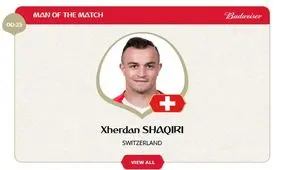 ژردان شکیری بهترین بازیکن صربستان و سوئیس