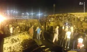 عکس‌هایی از حادثه تصادف اتوبوس و تانکر سوخت در سنندج