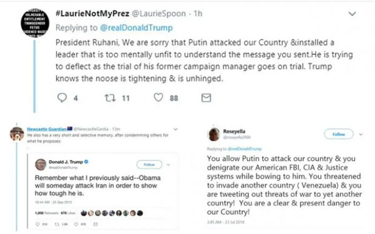 واکنش های کاربران آمریکایی به توییت تهدید آمیز ترامپ: