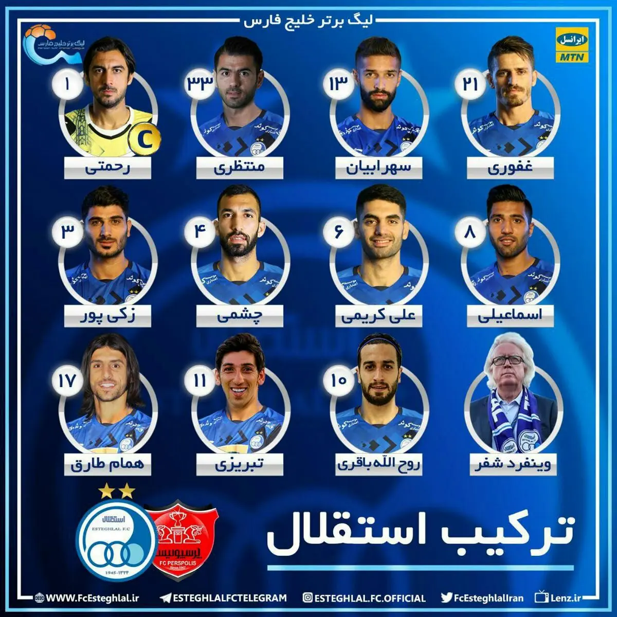 ترکیب استقلال در بازی با پرسپولیس