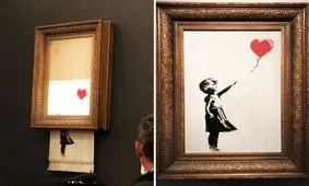 نقاشی بنکسی بعد از فروش رشته رشته شد و از قاب بیرون ریخت