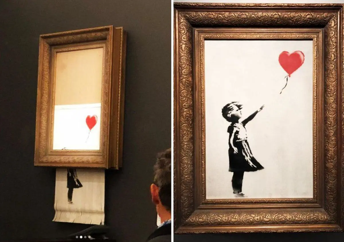 نقاشی بنکسی بعد از فروش رشته رشته شد و از قاب بیرون ریخت