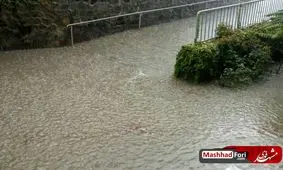 بارش باران شدید در خیابان مجیدیه مشهد