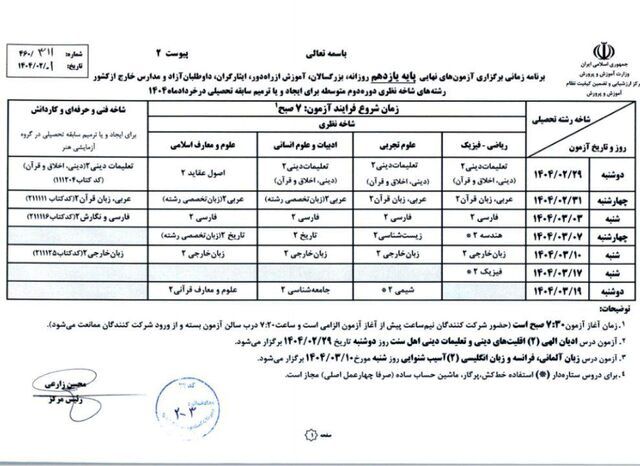 آغاز امتحانات نهایی از فردا/ امکان لو رفتن سوالات وجود ندارد/ برق حوزه‌ها قطع نمی‌شود