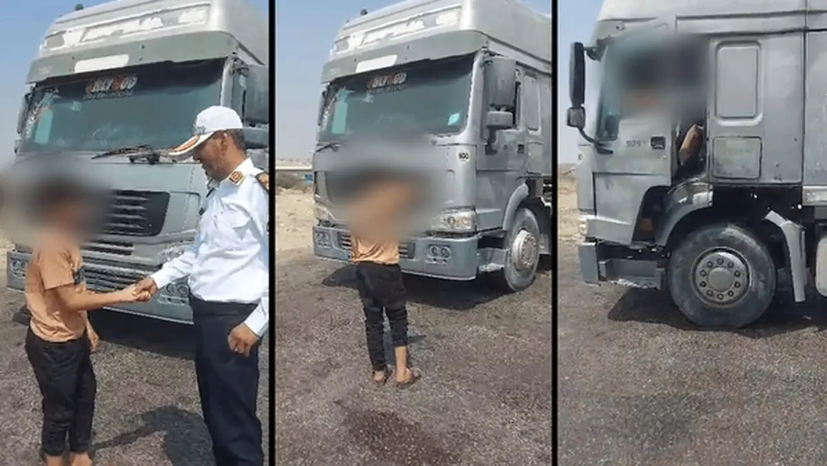 نوجوان ۱۷ ساله پشت فرمان کامیون ۱۰ چرخ؛ پلیس از راه رسید/ ویدئو