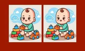 در عرض 9 ثانیه، 3 تفاوت بین تصاویر بازی کودک با اسباب‌بازی‌ها را پیدا کنید