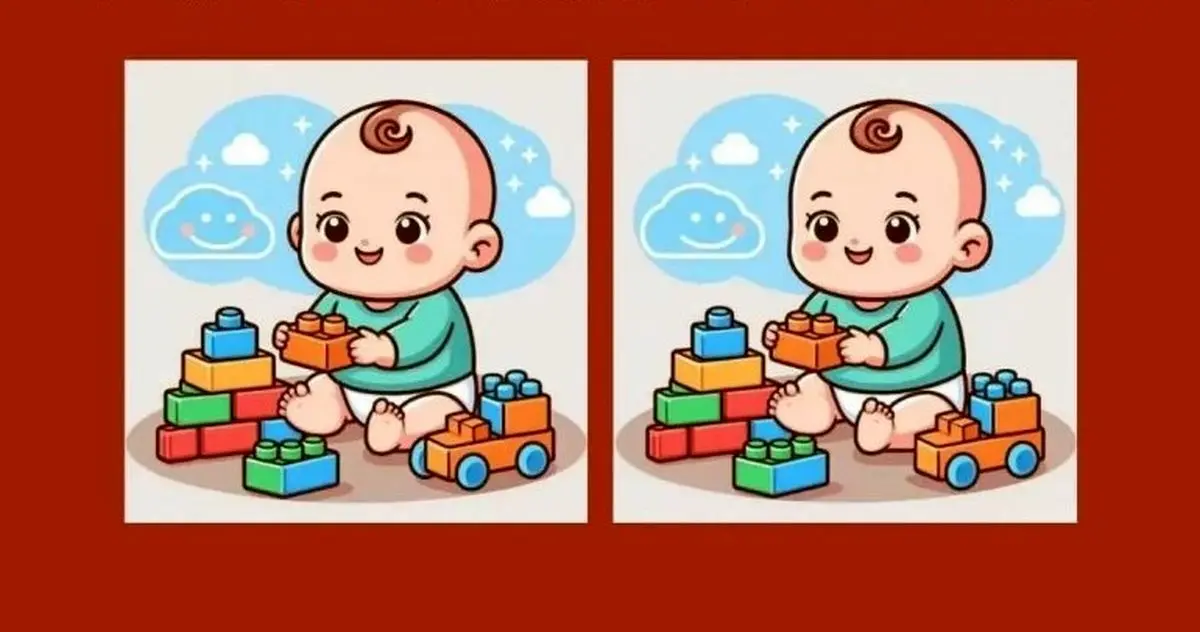 در عرض 9 ثانیه، 3 تفاوت بین تصاویر بازی کودک با اسباب‌بازی‌ها را پیدا کنید