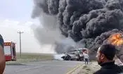 لحظه آتش سوزی امروز تریلی در جاده فریمان/ ویدئو