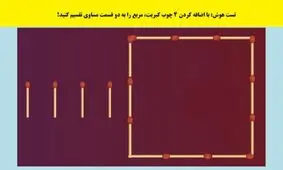 تست هوش: با اضافه کردن 4 چوب کبریت، مربع را به دو قسمت مساوی تقسیم کنید