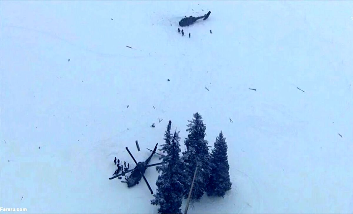 لحظه سقوط همزمان دو هلی کوپتر در آمریکا نزدیک اسکی بازان/ ویدئو