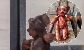 کشف وحشتناک عروسک خرسی از پوست انسان در کنار یک پمپ بنزین