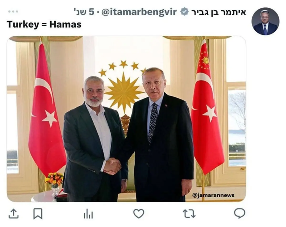 پست جنجالی وزیر امنیت داخلی اسرائیل درباره ترکیه