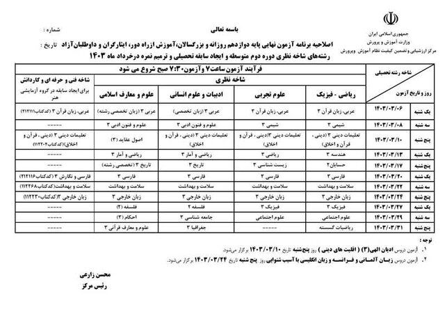 برنامه جدید امتحانات نهایی دبیرستانی‌ها اعلام شد