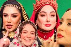 پشت صحنه آوازخوانی خانم بازیگران ایرانی با لباس های یلدایی/ ویدئو