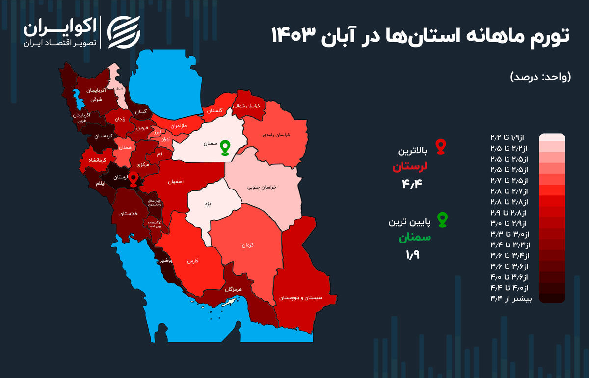 تورمی‌ترین استان ایران در آبان ۱۴۰۳