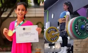 دختر ۹ ساله وزنه سه برابر وزن خود را بلند کرد/ ویدئو