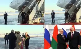 حالت ناپایدار پوتین هنگام پیاده شدن از هواپیما/ ویدئو

