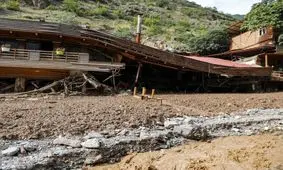 تصویر هوایی از منطقه سیل‌زده در جاده چالوس/ ویدئو