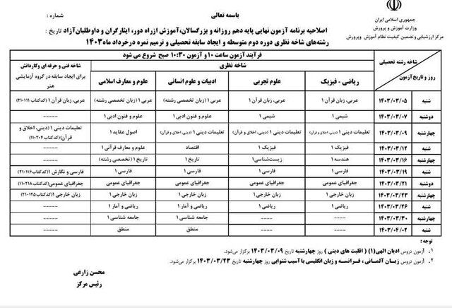 برنامه جدید امتحانات نهایی دبیرستانی‌ها اعلام شد