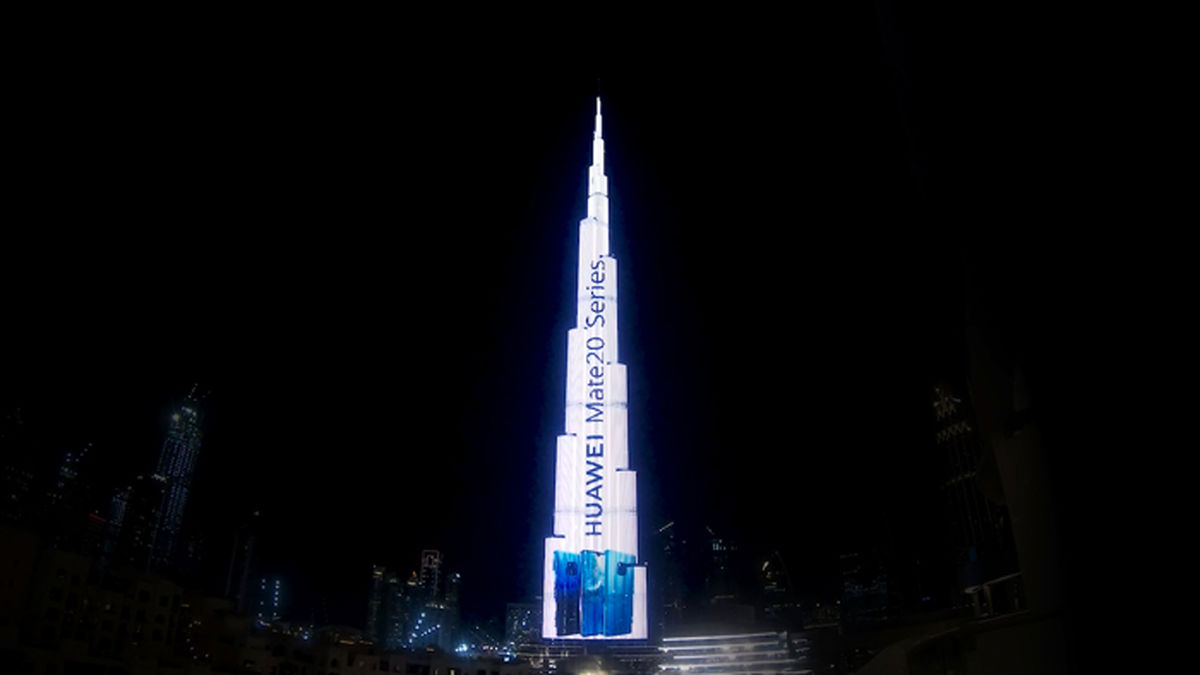 ویدیو جذاب از رونمایی گوشی های هواوی میت ۲۰ روی برج خلیفه دبی