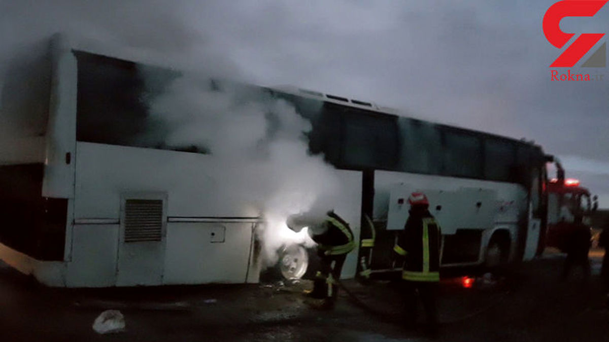 آتش سوزی اتوبوس در جاده اردبیل – مغان + فیلم