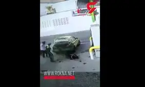 لحظه ترکیدن لاستیک ماشین در صورت مرد تعمیرکار + فیلم