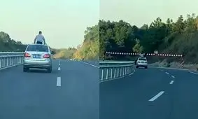 سرانجام تلخ قرار گرفتن کودک روی سان روف خودرو در اتوبان! +فیلم