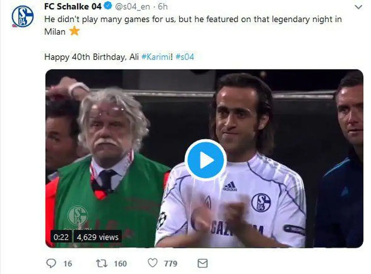 باشگاه شالکه تولد علی کریمی را تبریک گفت