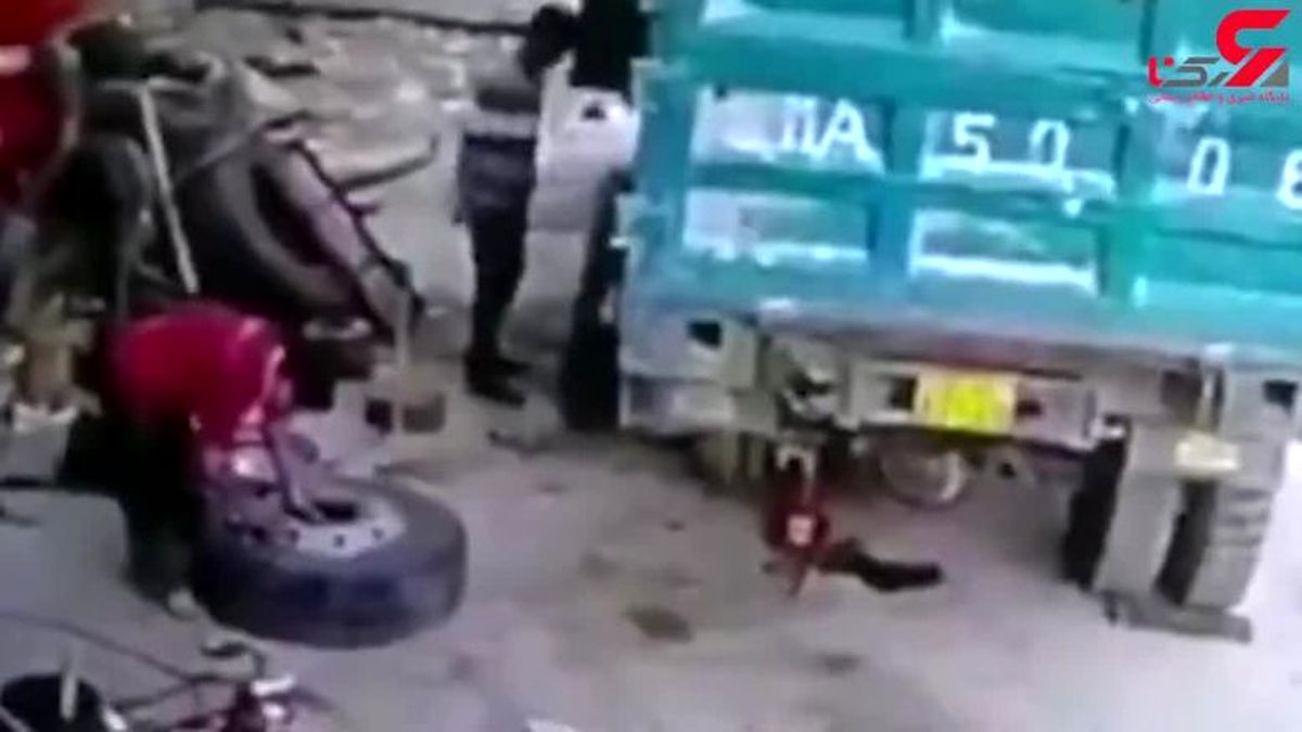 پرتاب شدن وحشتناک مرد بیچاره هنگام انفجار لاستیک کامیون + فیلم