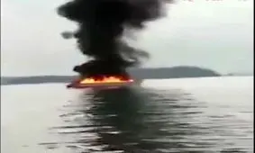 آتش سوزی یک قایق در تایلند+فیلم