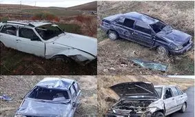 تصادف شدید 3 خودرو به علت ریختن گازوئیل روی سطح جاده+ عکس