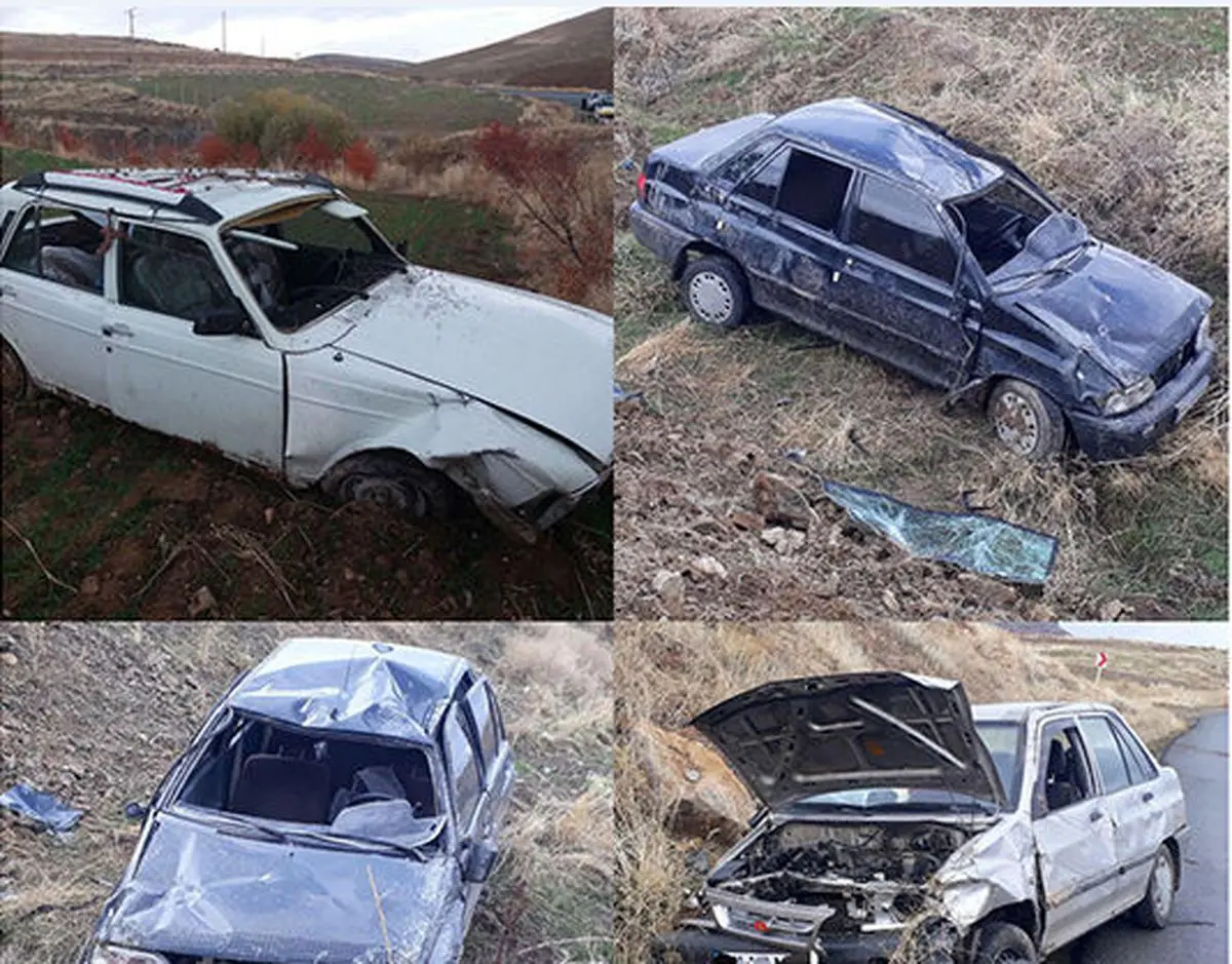 تصادف شدید 3 خودرو به علت ریختن گازوئیل روی سطح جاده+ عکس