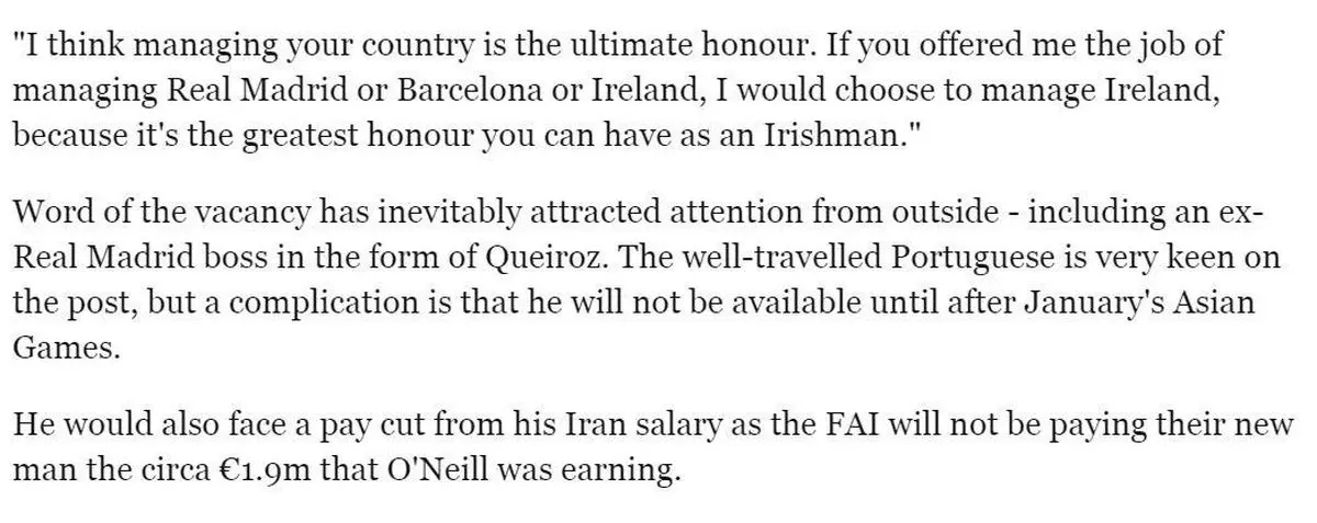 دستمزد بالای کی روش او را از ایرلند دور کرد