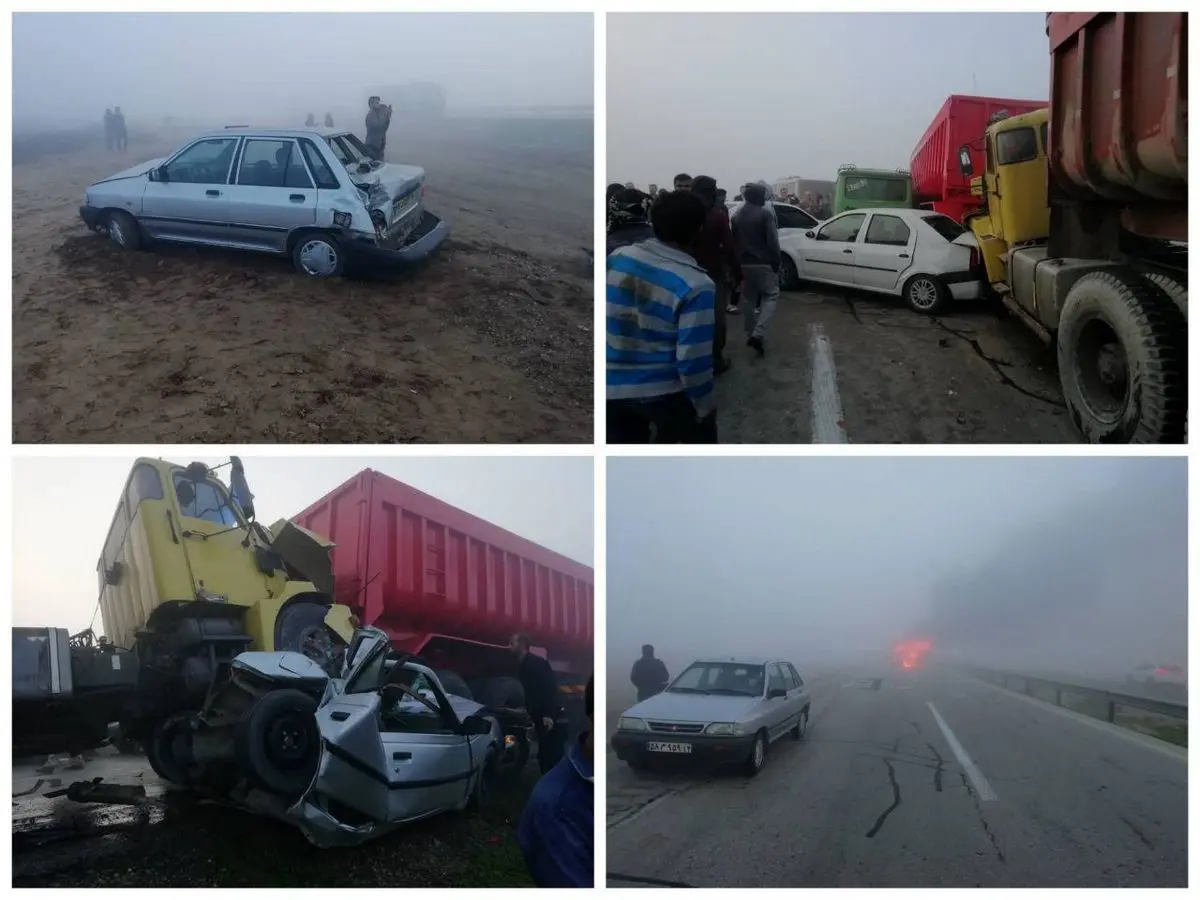 تصاویری از تصادف زنجیره ای صبح امروز جاده اهواز _ آبادان