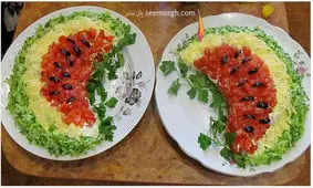 تزیین سالاد شب یلدا به شکل هندوانه!!