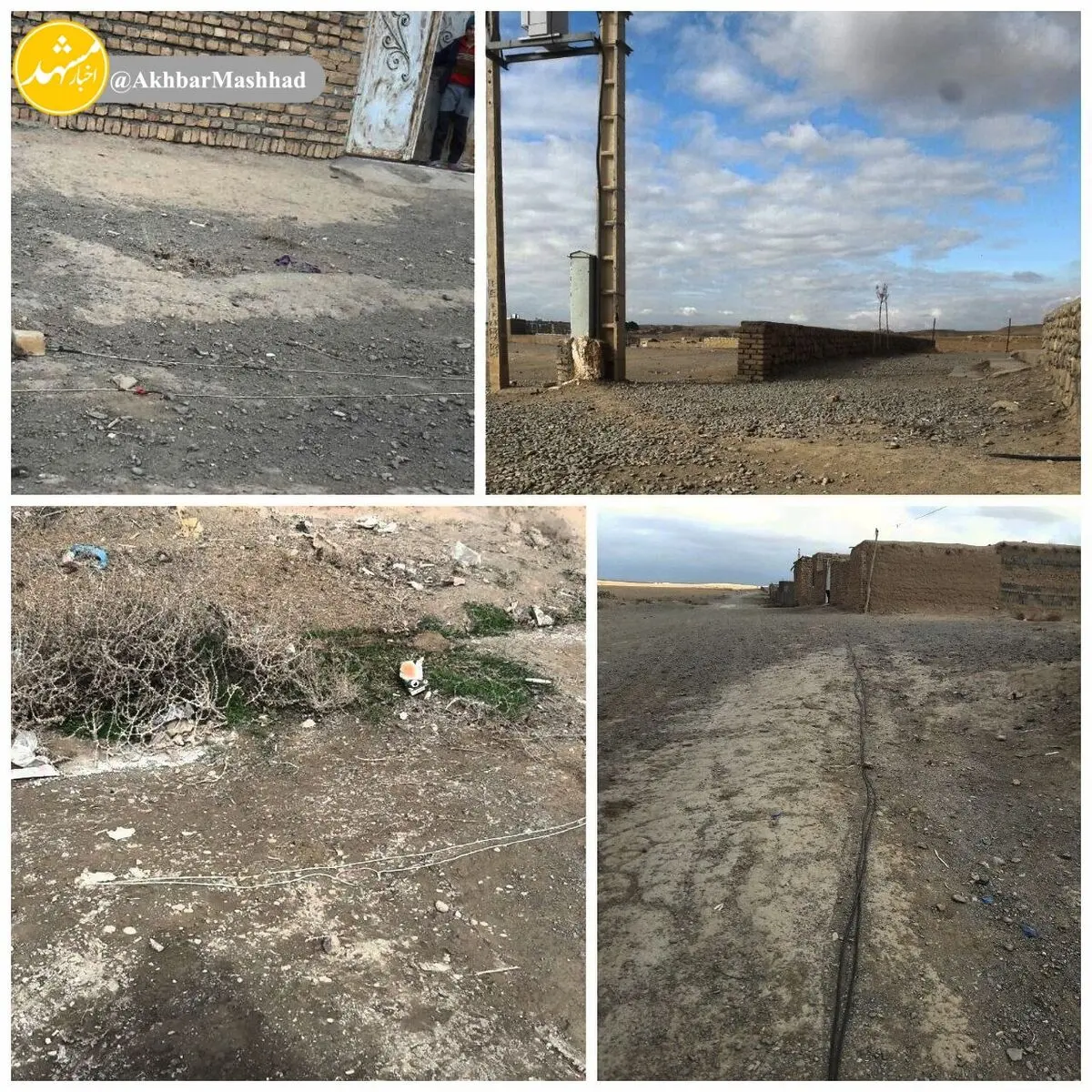 عبور سیم برق از روی زمین در بخش زبرخان روستای اسحاق آباد نیشابور