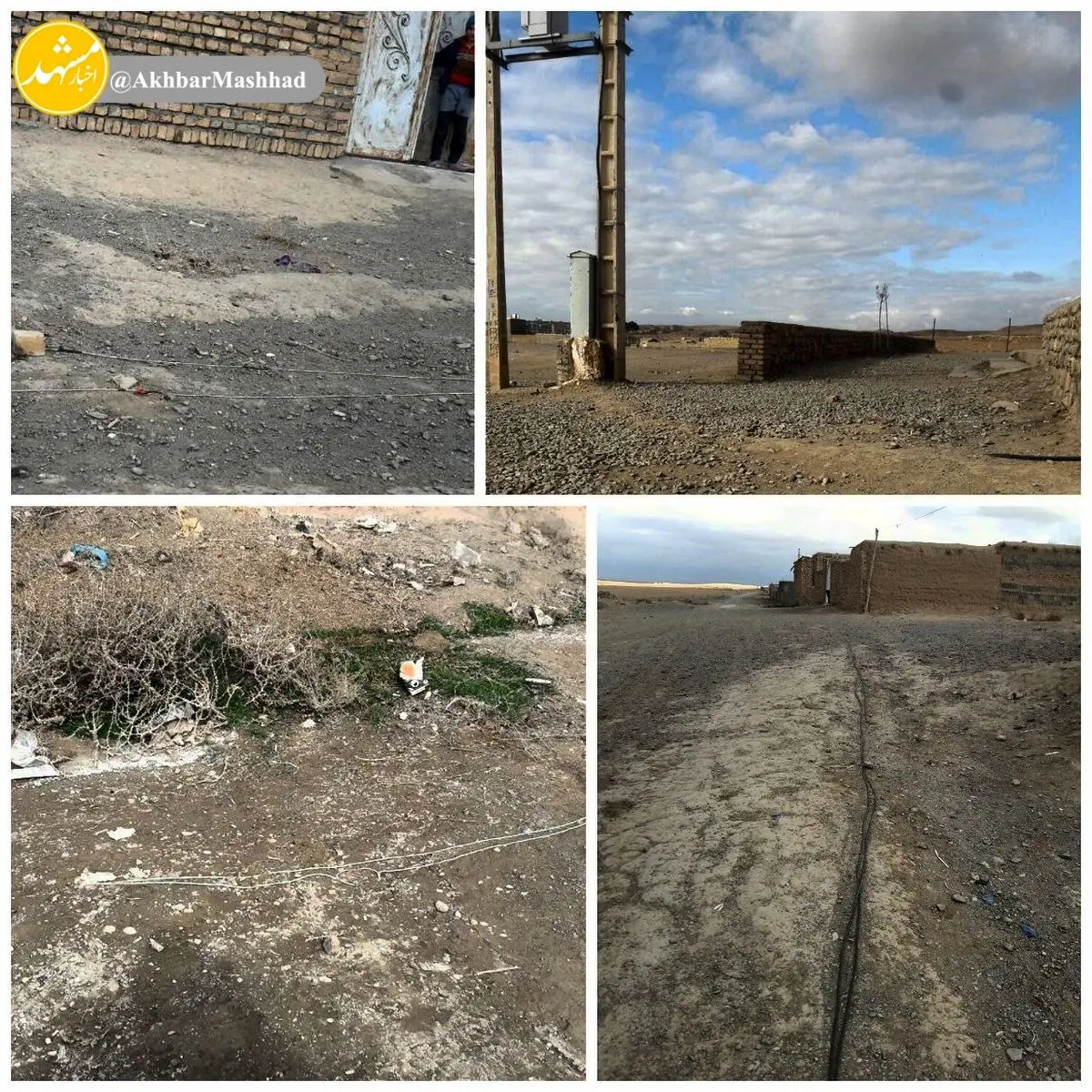 عبور سیم برق از روی زمین در بخش زبرخان روستای اسحاق آباد نیشابور