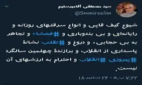 انتقاد میرسلیم از کیف قاپی، فحشا و بی حجابی + متن