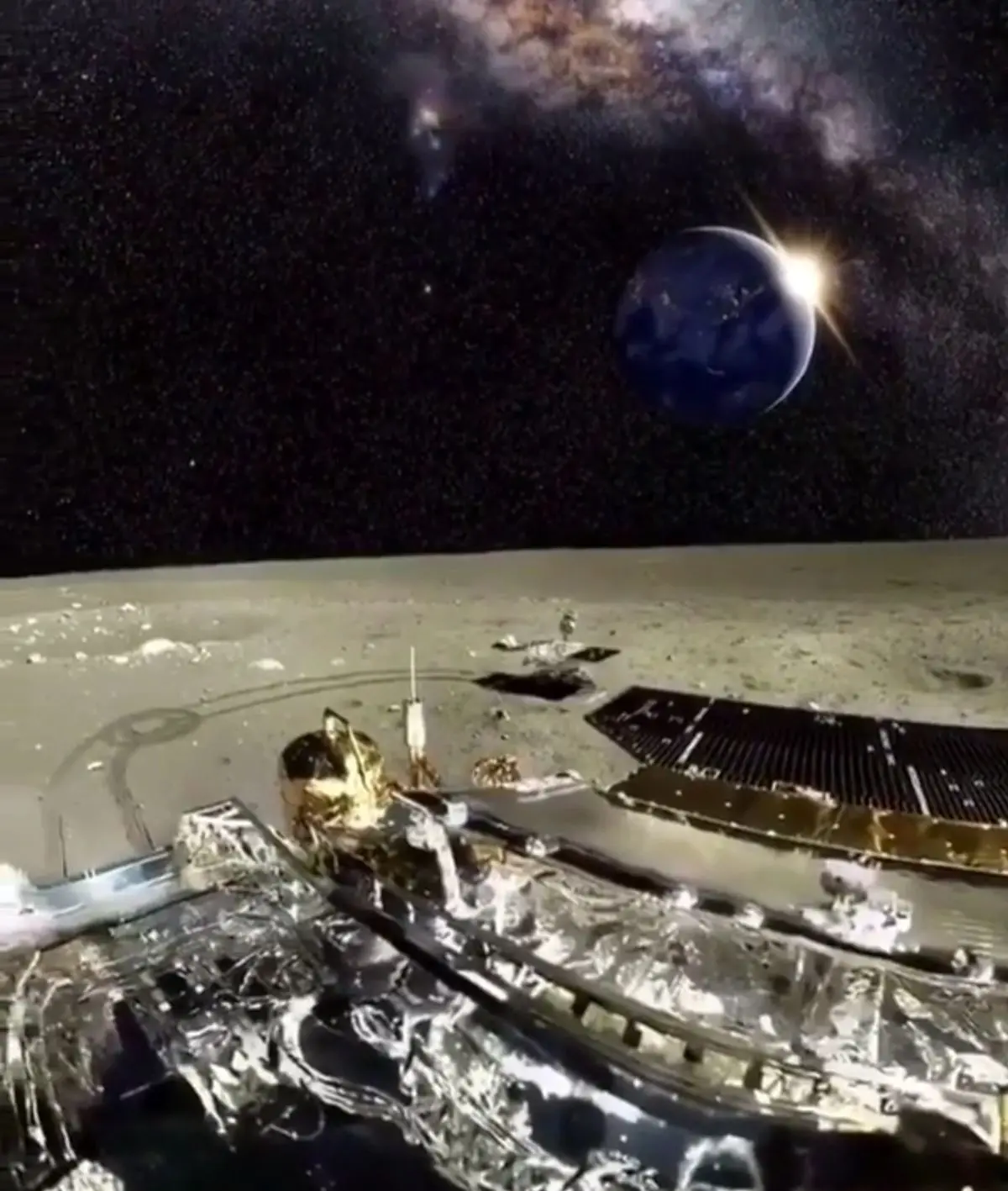 نمای فوق العاده زیبا از زمین و کهکشان راه شیری از سطح ماه